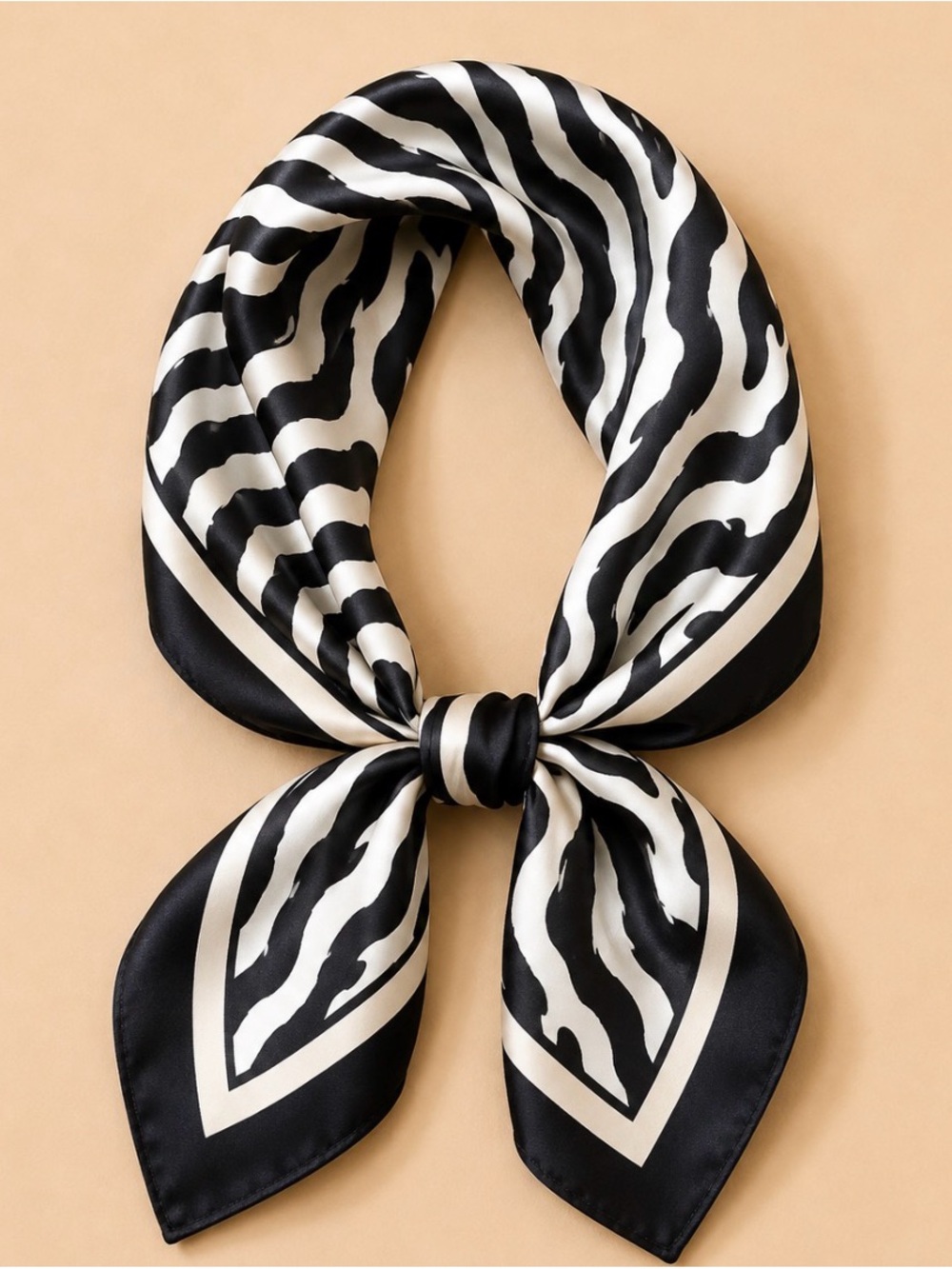 Black & White Zebra Print Satin Neck Scarf
